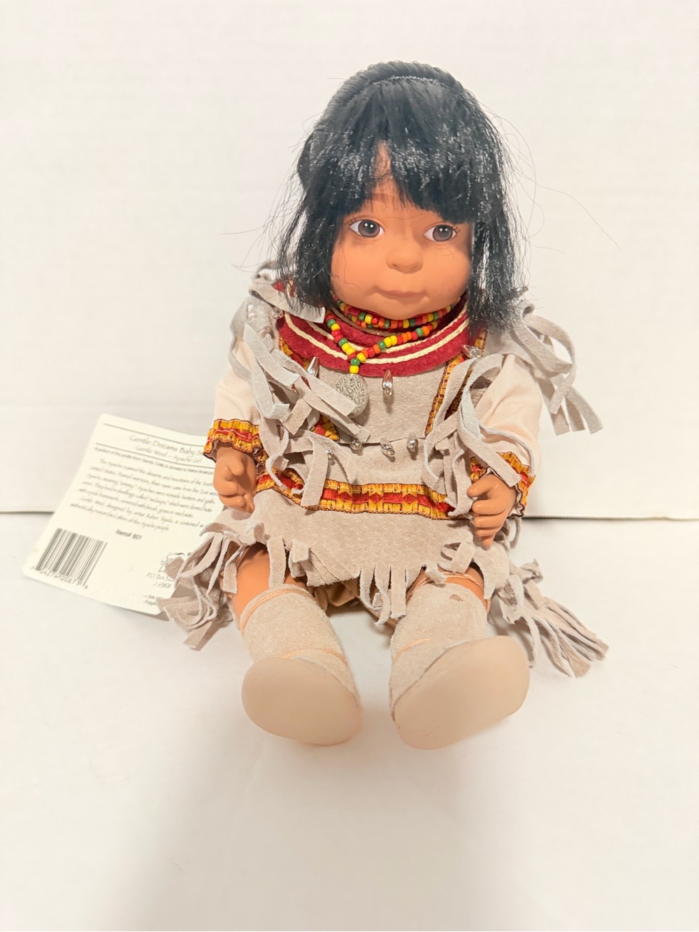 Handcrafted Beige Native-Style Doll with Beaded Necklace